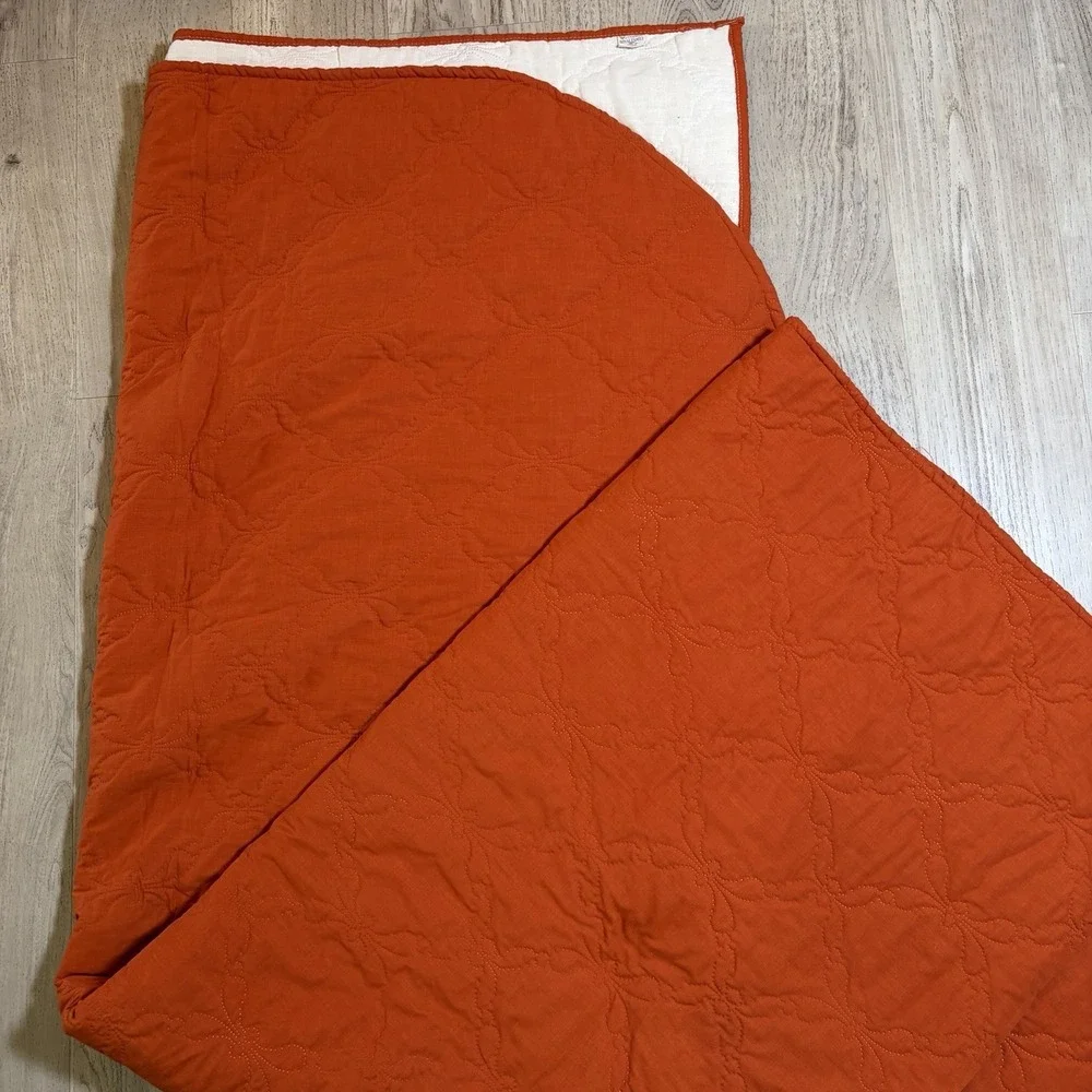 Vintage Rust Orange Woven Canon Full Twin Bedspread Embroidered Blanket USA‎